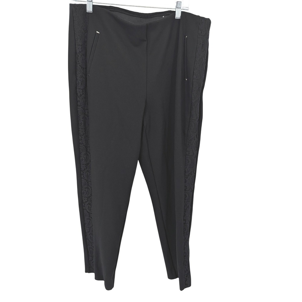 Chicos Ankle Pants Women 16 Black Lace Trim Side Stripe Trousers Classic Party